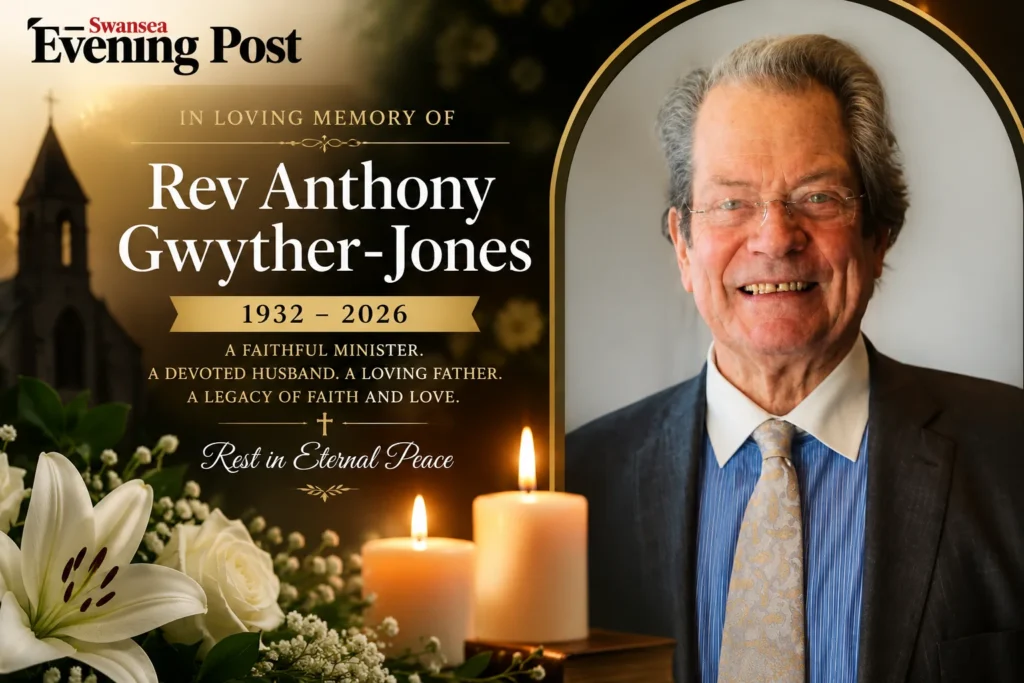 Rev Anthony Gwyther Jones Obituary: Beloved Minister Dies Peacefully Aged 93 Memorial tribute image for Rev Anthony Gwyther-Jones obituary in Swansea with candles and flowers