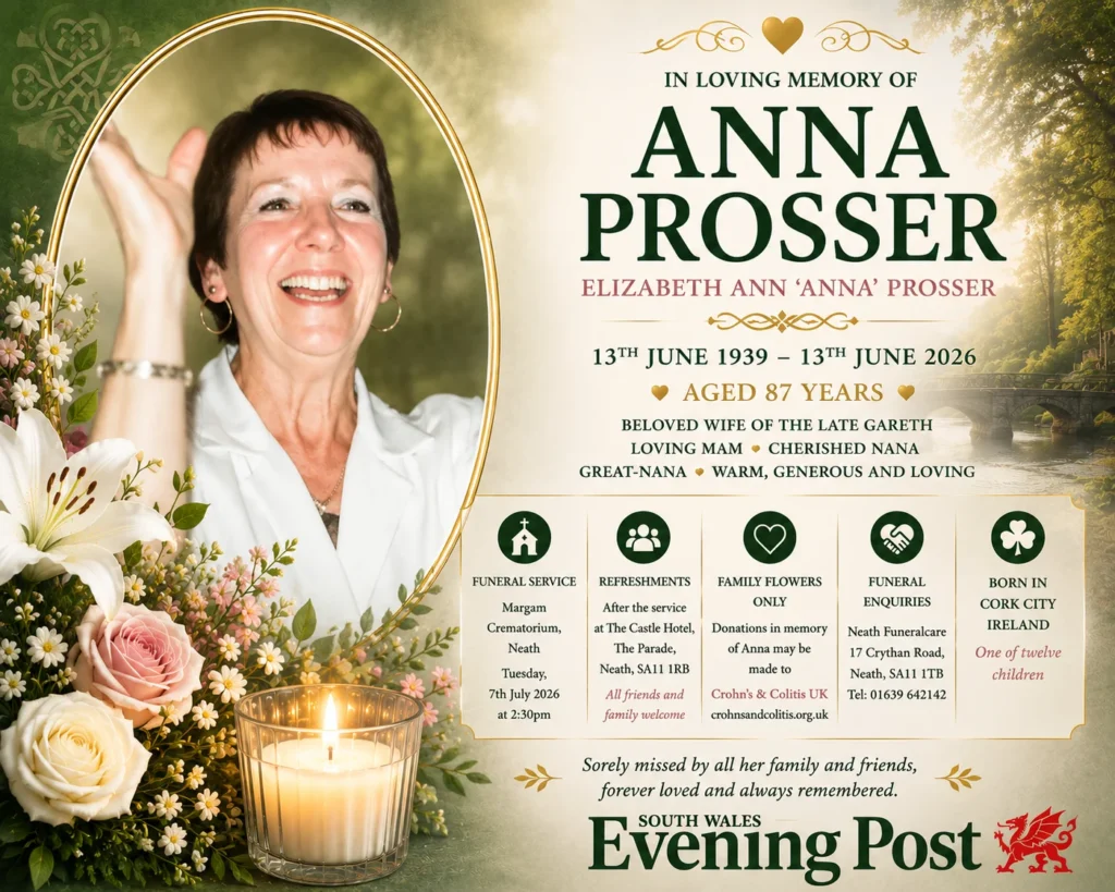 Latest Anna Prosser obituary Neath Abbey Swansea