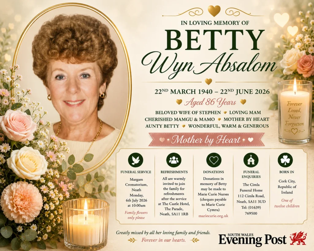Latest Betty Wyn Absalom obituary of Neath Abbey