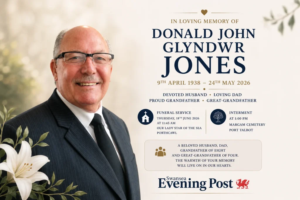 Donald Jones Obituary: Port Talbot Family Pays Tribute to Beloved Husband and Great-Grandfather Latest Donald Jones obituary of Port Talbot, Swansea