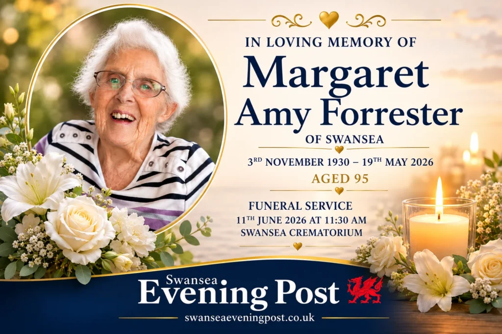Latest Margaret Amy Forrester obituary of Swansea, South Wales